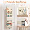 imageLifewit 1 Pack Over the Door Organizer 5 Shelf Clear Window Hanging Storage with 4 Mesh Side Pockets Anti Tilt 40 lbs Load Behind Door for Pantry Nursery Bathroom Bedroom Kitchen Dorm GreyBeige