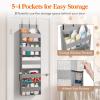imageLifewit 1 Pack Over the Door Organizer 5 Shelf Clear Window Hanging Storage with 4 Mesh Side Pockets Anti Tilt 40 lbs Load Behind Door for Pantry Nursery Bathroom Bedroom Kitchen Dorm GreyLight Grey