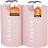 imageLifewit 100L 2Pack Large Laundry Basket Collapsible Laundry Hamper with Aluminum Handles Waterproof Freestanding Dirty Clothes Hampers for Laundry Room Bedroom Dorm Bathroom BlackPink
