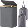 imageLifewit 100L Laundry Basket with Lid Clothes Hampers for Laundry with Bamboo Handles and A Removable Bag Large Foldable Laundry Hamper for Bedroom Bathroom Dorm Laundry Room GrayGray