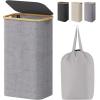 imageLifewit 100L Laundry Basket with Lid Clothes Hampers for Laundry with Bamboo Handles and A Removable Bag Large Foldable Laundry Hamper for Bedroom Bathroom Dorm Laundry Room GrayLight Gray
