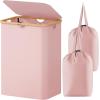 imageLifewit 100L Laundry Basket with Lid Clothes Hampers for Laundry with Bamboo Handles and A Removable Bag Large Foldable Laundry Hamper for Bedroom Bathroom Dorm Laundry Room GrayPink