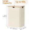 imageLifewit 100L Laundry Basket with Lid Clothes Hampers for Laundry with Bamboo Handles and A Removable Bag Large Foldable Laundry Hamper for Bedroom Bathroom Dorm Laundry Room GrayWhite