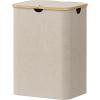 imageLifewit 100L Laundry Basket with Lid Clothes Hampers for Laundry with Bamboo Handles and A Removable Bag Large Foldable Laundry Hamper for Bedroom Bathroom Dorm Laundry Room GrayBeige