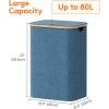imageLifewit 100L Laundry Basket with Lid Clothes Hampers for Laundry with Bamboo Handles and A Removable Bag Large Foldable Laundry Hamper for Bedroom Bathroom Dorm Laundry Room GrayDark Blue