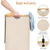 imageLifewit 100L Laundry Basket with Lid Clothes Hampers for Laundry with Bamboo Handles and A Removable Bag Large Foldable Laundry Hamper for Bedroom Bathroom Dorm Laundry Room GrayBeige
