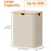 imageLifewit 100L Laundry Basket with Lid Clothes Hampers for Laundry with Bamboo Handles and A Removable Bag Large Foldable Laundry Hamper for Bedroom Bathroom Dorm Laundry Room GrayBeige