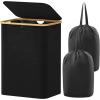 imageLifewit 100L Laundry Basket with Lid Clothes Hampers for Laundry with Bamboo Handles and A Removable Bag Large Foldable Laundry Hamper for Bedroom Bathroom Dorm Laundry Room GrayBlack