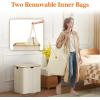 imageLifewit 120L Double Laundry Hamper with Lid Large Dual Laundry Basket Removable Bags 2 Sections Aesthetic Clothes Hampers for Laundry with Bamboo Handles for Bedroom Bathroom Dorm BlackBeige