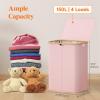 imageLifewit 120L Double Laundry Hamper with Lid Large Dual Laundry Basket Removable Bags 2 Sections Aesthetic Clothes Hampers for Laundry with Bamboo Handles for Bedroom Bathroom Dorm BlackPink