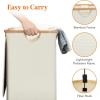 imageLifewit 120L Double Laundry Hamper with Lid Large Dual Laundry Basket Removable Bags 2 Sections Aesthetic Clothes Hampers for Laundry with Bamboo Handles for Bedroom Bathroom Dorm BlackBeige