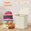 imageLifewit 120L Double Laundry Hamper with Lid Large Dual Laundry Basket Removable Bags 2 Sections Aesthetic Clothes Hampers for Laundry with Bamboo Handles for Bedroom Bathroom Dorm BlackBeige