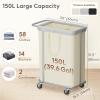imageLifewit 150L Large Laundry Basket with Wheels Tall 2 Section Laundry Hamper Organizer Rolling Laundry Cart with Steel Frame ampamp Removable Bag for Luandry Room Bathroom Bedroom WhiteWhite