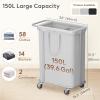 imageLifewit 150L Large Laundry Basket with Wheels Tall 2 Section Laundry Hamper Organizer Rolling Laundry Cart with Steel Frame ampamp Removable Bag for Luandry Room Bathroom Bedroom WhiteSilver Gray