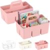 imageLifewit 2Pack Plastic Divided Caddy Organizer with Handle Portable Art Supply Storage Organizer for Craft Supplies Cosmetics Holds Pencil Crayon Brushes Hair Product Dorm Shower Caddy ClearPink