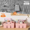imageLifewit 2Pack Plastic Divided Caddy Organizer with Handle Portable Art Supply Storage Organizer for Craft Supplies Cosmetics Holds Pencil Crayon Brushes Hair Product Dorm Shower Caddy ClearPink
