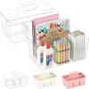 imageLifewit 2Pack Plastic Divided Caddy Organizer with Handle Portable Art Supply Storage Organizer for Craft Supplies Cosmetics Holds Pencil Crayon Brushes Hair Product Dorm Shower Caddy ClearClear