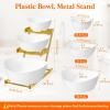imageLifewit 3 Tier Plastic Serving Bowls with Metal Stand Chips and Dip Serving Tray Set for Entertaining Party CrackProof Serving Platters for FruitSaladSnackDessert AppetizerCandy GoldGold