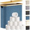 imageLifewit 30L Toilet Paper Storage Holder for 12 to 16 Rolls Free Standing Toilet Paper Basket Stand with Bamboo Lid Collapsible Fabric Bathroom Organizer Box for Mega Rolls Large WhiteDark Blue