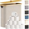 imageLifewit 30L Toilet Paper Storage Holder for 12 to 16 Rolls Free Standing Toilet Paper Basket Stand with Bamboo Lid Collapsible Fabric Bathroom Organizer Box for Mega Rolls Large WhiteBeige