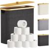 imageLifewit 30L Toilet Paper Storage Holder for 12 to 16 Rolls Free Standing Toilet Paper Basket Stand with Bamboo Lid Collapsible Fabric Bathroom Organizer Box for Mega Rolls Large WhiteDark Gray
