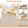 imageLifewit 30L Toilet Paper Storage Holder for 12 to 16 Rolls Free Standing Toilet Paper Basket Stand with Bamboo Lid Collapsible Fabric Bathroom Organizer Box for Mega Rolls Large WhiteBeige