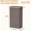 imageLifewit 65L Slim Laundry Hamper with Lid Narrow Laundry Basket with Removable Bag ampamp Bamboo Handles Fodable Thin Dirty Clothes Hamper for Laundry Collapsible Bin for Bathroom Bedroom Dorm Dark GrayBrown