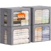 imageLifewit Clothes Storage Bins with Metal Frame Stackable Storage Box Foldable Clothing Storage Bins with Lids 40L Storage Bags Fabric Box Organizer with Clear Window Zippers Sturdy Handles 4 Pack4