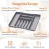 imageLifewit Expandable Silverware Drawer Organizer 167 inches Deep Adjustable Utensil Cutlery Tray for kitchen Plastic Flatware Spoon Fork Knives Holder Storage Divider 7 Compartment 1 Pack BlackGray