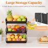 imageLifewit Fruit Basket for Kitchen Counter 3 Tier Fruit Bowl with Banana Hanger Vegetable Storage Stand Holder Organizer for Bread Snack Produce Black