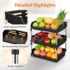 imageLifewit Fruit Basket for Kitchen Counter 3 Tier Fruit Bowl with Banana Hanger Vegetable Storage Stand Holder Organizer for Bread Snack Produce Black