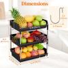 imageLifewit Fruit Basket for Kitchen Counter 3 Tier Fruit Bowl with Banana Hanger Vegetable Storage Stand Holder Organizer for Bread Snack Produce Black