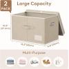 imageLifewit Large Clothes Storage Bins with Lids Fabric Foldable Storage Boxes with Handles Decorative Closet Organizer Stackable Cube Baskets Container for Bedroom Office 2 Packs 345L Beige2