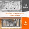 imageLifewit Large Silverware Drawer Organizer Expandable From 21 to 36 Inches BPA Free Plastic Utensil Tray for Kitchen Adjustable Flatware and Cutlery Holder for Spoons Forks Knives BlackGray