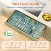 imageLifewit Large Silverware Drawer Organizer Expandable From 21 to 36 Inches BPA Free Plastic Utensil Tray for Kitchen Adjustable Flatware and Cutlery Holder for Spoons Forks Knives BlackTurquoise