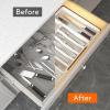 imageLifewit Large Silverware Drawer Organizer Expandable Utensil Tray for Kitchen BPA Free Flatware and Cutlery Holder Adjustable Plastic Storage for Spoons Forks Knives Large BlackWhite