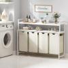 imageLifewit Laundry Hamper 4 Section 168L Pull out Laundry Clothes Basket Organizer with Large Top Shelf and 4 Removable Bags and Handles for Laundry Room Bedroom Bathroom Black with ShelvesWhite
