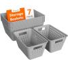 imageLifewit Plastic Storage Basket 7 Pack Stackable Storage Bins for Organizing Multi Size Open Containers for Shelving Pantry Office and Cabinet 5 Large and 2 Small Size BlackGray