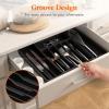 imageLifewit Silverware Drawer Organizer Expandable Utensil Organizer for Kitchen Drawers Adjustable Cutlery and Flatware Tray Plastic Spoons Forks Knives Holder Storage Dividers Large BlackBlack