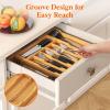 imageLifewit Silverware Drawer Organizer Expandable Utensil Tray for Kitchen Bamboo Flatware and Cutlery Holder Wood Adjustable Storage for Spoons Forks Knives Large NaturalNatural