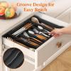 imageLifewit Silverware Drawer Organizer Expandable Utensil Tray for Kitchen Bamboo Flatware and Cutlery Holder Wood Adjustable Storage for Spoons Forks Knives Large NaturalBlack