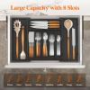 imageLifewit Silverware Drawer Organizer Expandable Utensil Tray for Kitchen Bamboo Flatware and Cutlery Holder Wood Adjustable Storage for Spoons Forks Knives Large NaturalBlack