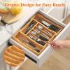 imageLifewit Silverware Drawer Organizer Expandable Utensil Tray for Kitchen Bamboo Flatware and Cutlery Holder Wood Adjustable Storage for Spoons Forks Knives Large NaturalNatural