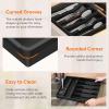 imageLifewit Silverware Drawer Organizer Tray Plastic Cutlery Storage for Kitchen Drawer Flatware and Utensil Holder Divider for Spoons Forks Knives Tableware 5 Compartment BlackBlack