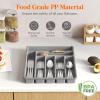 imageLifewit Silverware Drawer Organizer Tray Plastic Cutlery Storage for Kitchen Drawer Flatware and Utensil Holder Divider for Spoons Forks Knives Tableware 5 Compartment BlackGray
