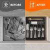 imageLifewit Silverware Drawer Organizer Tray Plastic Cutlery Storage for Kitchen Drawer Flatware and Utensil Holder Divider for Spoons Forks Knives Tableware 5 Compartment BlackBlack
