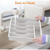 imageLifewit Silverware Organizer with Lid Covered Utensil Tray for Kitchen Drawer and Countertop Plastic Cutlery and Flatware Storage Box for Spoons Forks Knives Holder Case 5 Compartments GrayWhite