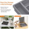 imageLifewit Silverware Organizer with Lid Covered Utensil Tray for Kitchen Drawer and Countertop Plastic Cutlery and Flatware Storage Box for Spoons Forks Knives Holder Case 5 Compartments GrayGray