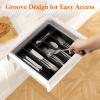 imageLifewit Silverware Organizer with Lid Covered Utensil Tray for Kitchen Drawer and Countertop Plastic Cutlery and Flatware Storage Box for Spoons Forks Knives Holder Case 5 Compartments GrayBlack
