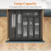 imageLifewit Silverware Organizer with Lid Covered Utensil Tray for Kitchen Drawer and Countertop Plastic Cutlery and Flatware Storage Box for Spoons Forks Knives Holder Case 5 Compartments GrayBlack